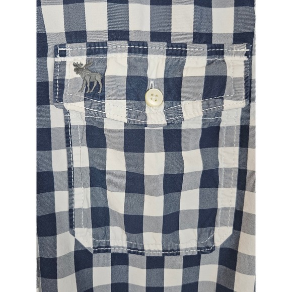 Abercrombie Fitch Mens Short Sleeve Gingham Button Down Shirt Navy White Size L - Picture 4 of 6